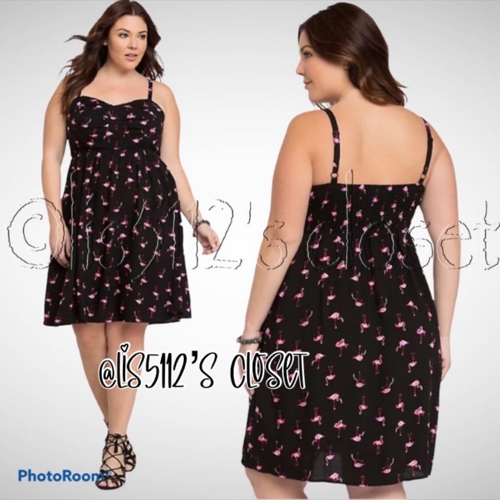 Torrid Black & Pink Flamingo Print Challis Sundress Dress 3X - Picture 7 of 16